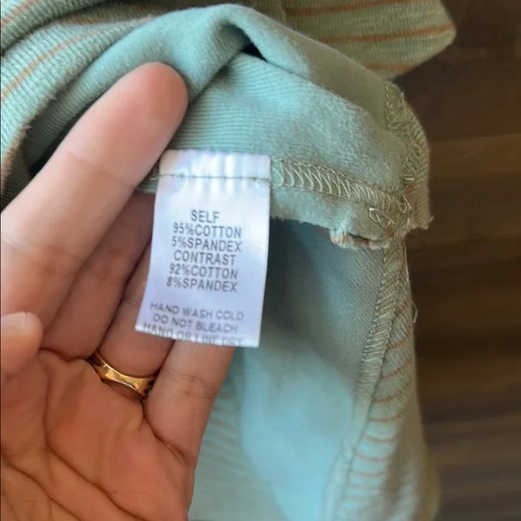 Easel Oversized Sage Green and Brown Striped Henley Shirt Small - Picture 7 of 8